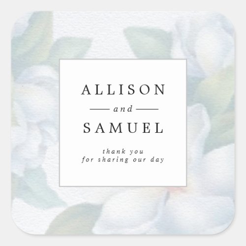 Silver White Dogwood Blossoms DIY Thank You Square Sticker