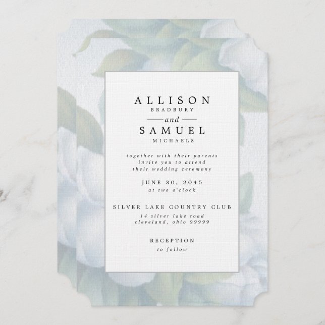 Silver White Dogwood Blossoms Invitation (Front/Back)