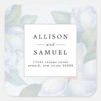 Silver White Dogwood Blossoms Return Address Square Sticker