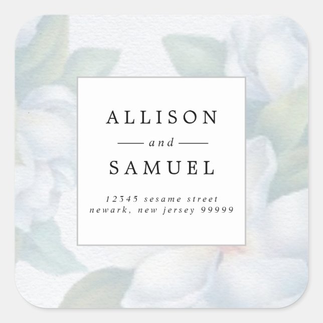 Silver White Dogwood Blossoms Return Address Square Sticker (Front)
