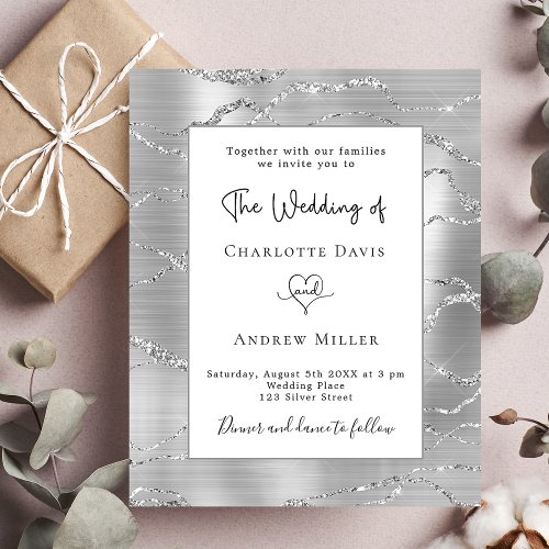 Silver white elegant budget wedding invitation