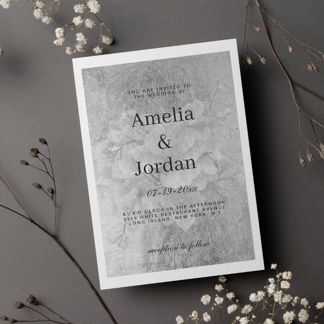 Silver white elegant cherry blossom floral wedding invitation (Silver white elegant cherry blossom floral wedding)