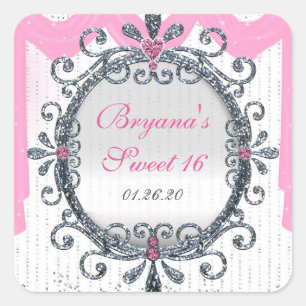 Silver White Fancy Frame Birthday Party Sticker