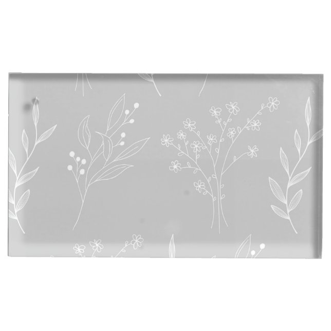 Silver White Floral Boho Wedding Place Card Holder (Front)