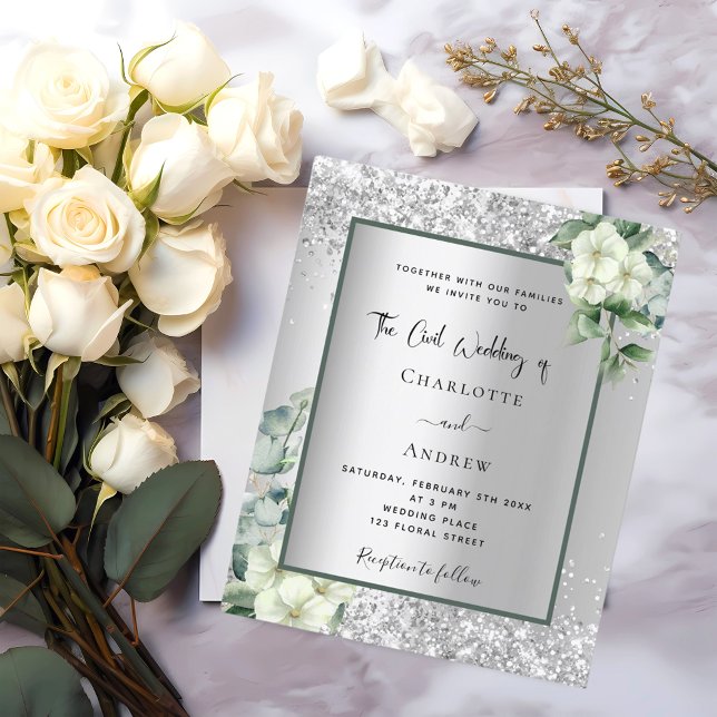 Silver white floral civil wedding invitation (Creator Uploaded)