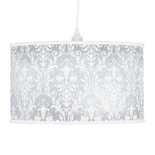 Silver White Floral Damask Ceiling Lamp