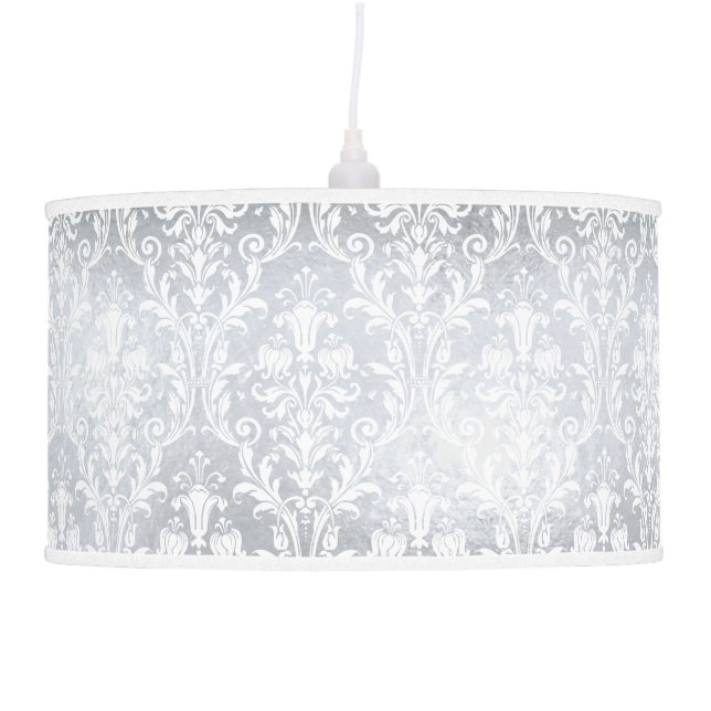 Silver White Floral Damask Ceiling Lamp (Right)