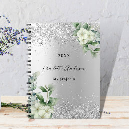 Silver white floral eucalyptus elegant notebook