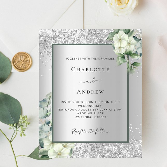Silver white floral eucalyptus wedding invitation (Creator Uploaded)