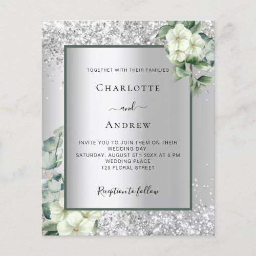 Silver white floral eucalyptus wedding invitation flyer