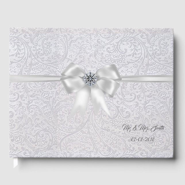 Silver & White Floral Wedding Guest Book (Front)