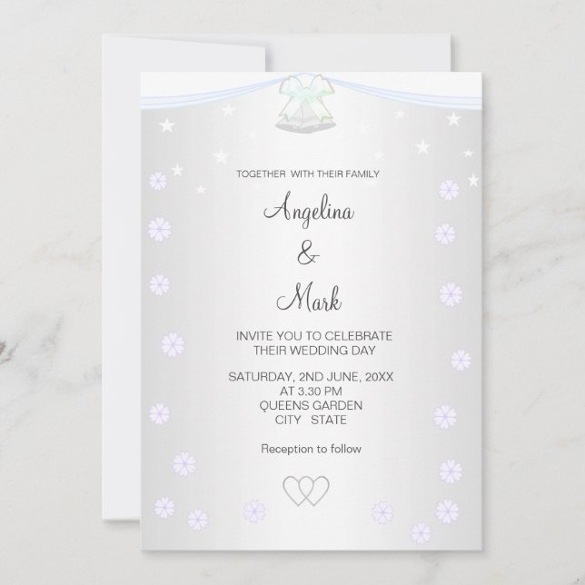 Silver & White Floral Wedding Invitation (Front)