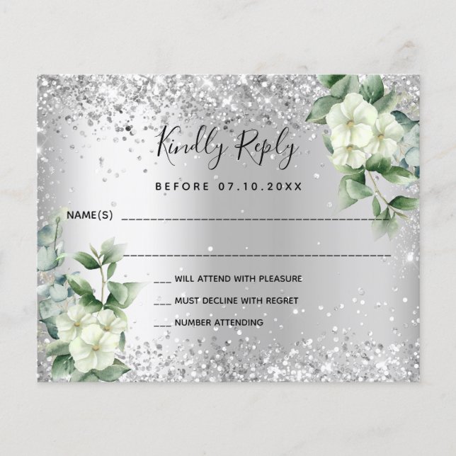 Silver white florals eucalyptus wedding RSVP note Flyer (Front)