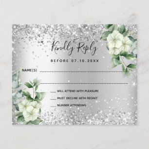 Silver white florals eucalyptus wedding RSVP note Flyer