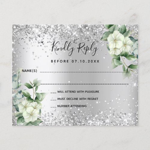 Silver white florals eucalyptus wedding RSVP note Flyer