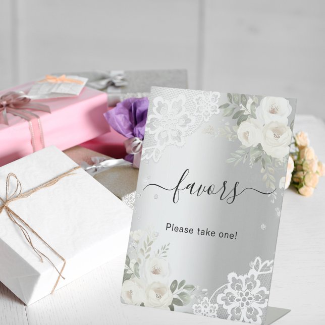 Silver white florals lace guest favor sign (Creator Uploaded)