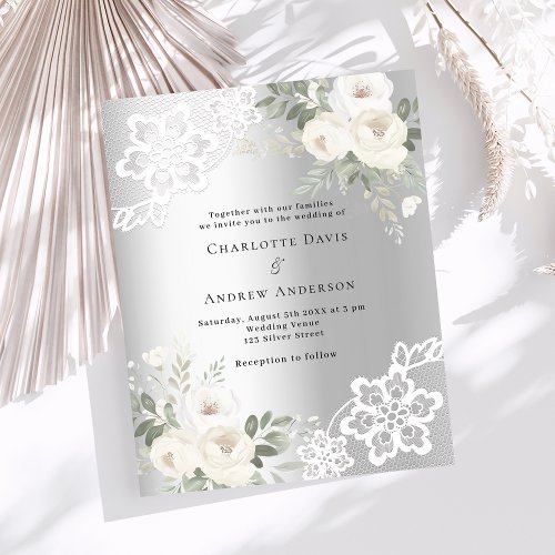 Silver white florals wedding invitation
