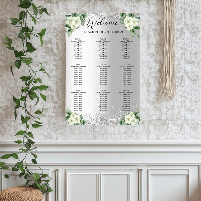 Silver white florals wedding seating chart (Creator Uploaded)