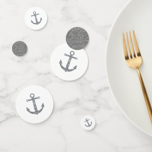 Silver  White Glitter Anchor Nautical Beach Party Confetti