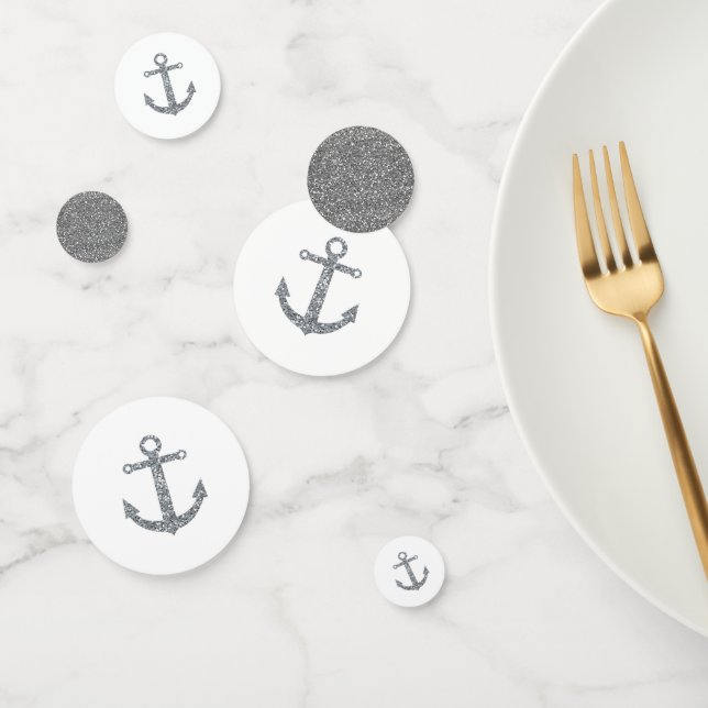 Silver & White Glitter Anchor Nautical Beach Party Confetti (Group)