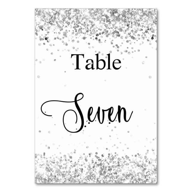 Silver white glitter calligraphy table seven 7 number (Front)