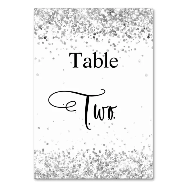 Silver white glitter calligraphy table two 2 table number Zazzle