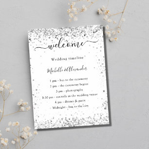 Silver white glitter elegant wedding program poster
