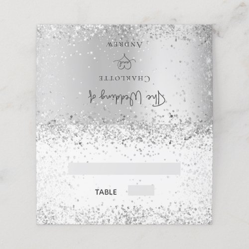 Silver white glitter sparkles wedding place card