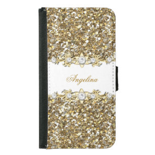 Silver White Gold Diamond Jewel Glitter Samsung Galaxy S5 Wallet Case