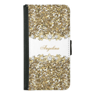 Silver White Gold Diamond Jewel Glitter Samsung Galaxy S5 Wallet Case