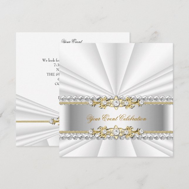 Silver White Gold Elegant Birthday Party Invitation (Front/Back)