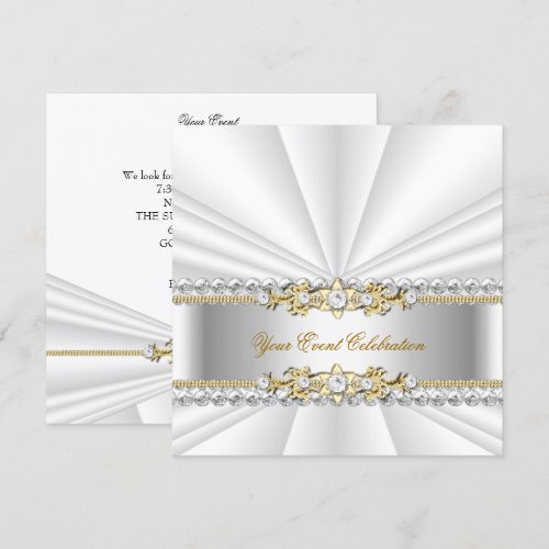 Silver White Gold Elegant Birthday Party 5.25x5.25 Square Paper Invitation Card