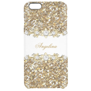 Silver White Gold Faux Diamond Jewel Glitter Clear iPhone 6 Plus Case