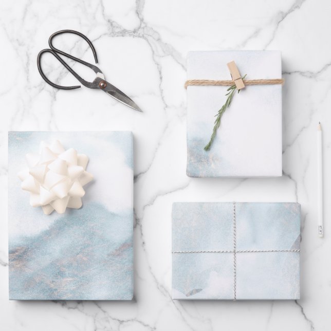 Silver white Gold Grunge Blue Paint  Wrapping Paper Sheets (Front)