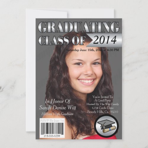 Silver  White Graduating Class Magazine Cover Invitation