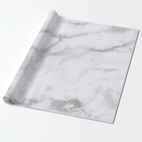 Silver White Gray Marble Stone Brushes Wrapping Paper