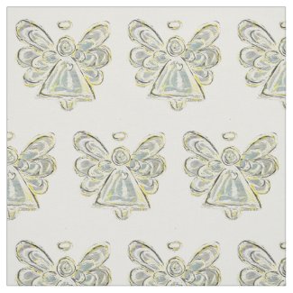 Silver White Guardian Angel Art Fabric Material