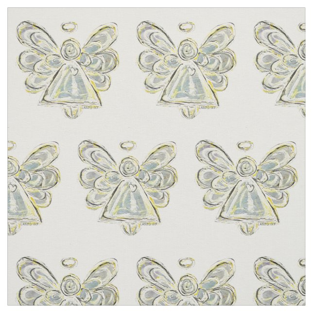 Silver White Guardian Angel Art Fabric Material (Swatch)