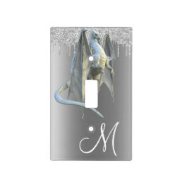 Silver White Ice Dragon Monogram Light Switch Cover