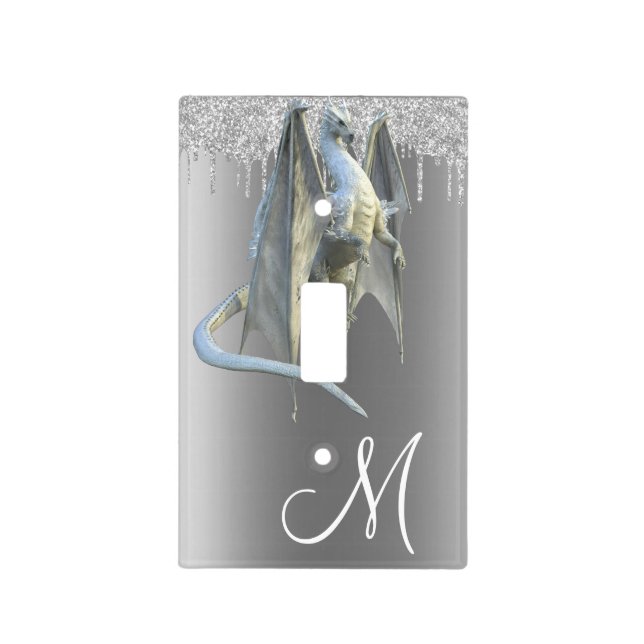 Silver White Ice Dragon Monogram Light Switch Cover (Front)
