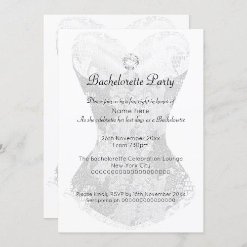 SILVER WHITE LACE CORSET BACHELORETTE INVITATION