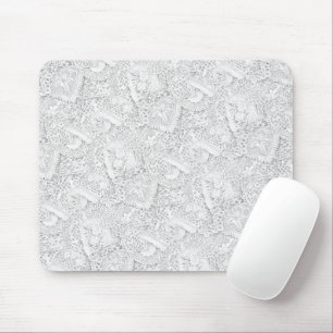 Silver White Lace Pattern Mouse Pad