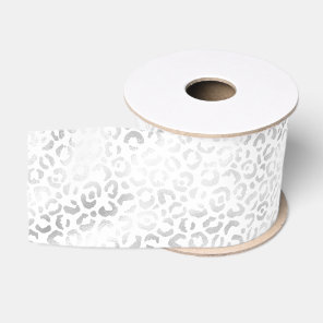 Silver White Leopard Print   Grosgrain Ribbon