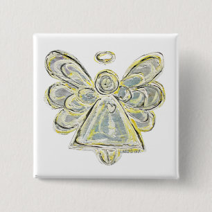 Silver White Light Guardian Angel Art Button Pin