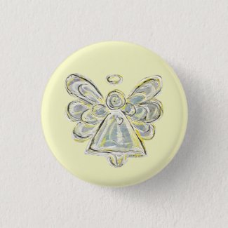 Silver White Light Guardian Angel Art Pin Button