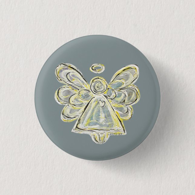 Silver White Light Guardian Angel Art Pin Buttons (Front)