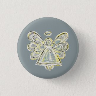 Silver White Light Guardian Angel Art Pin Buttons