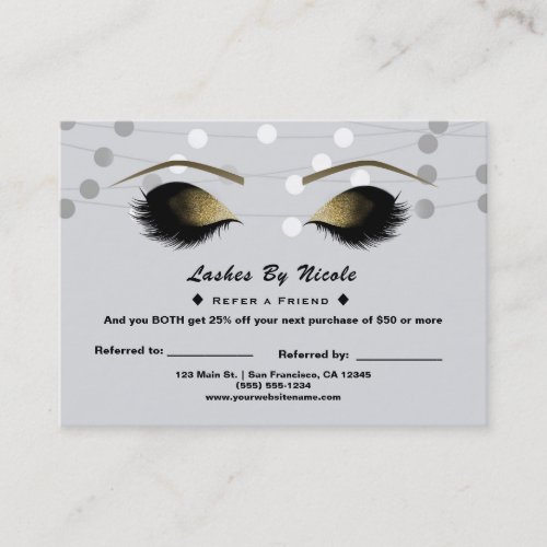 Silver White Lights Lashes Refer Friend Aftercare Referral Card