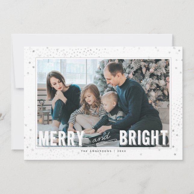 Silver & White Merry and Bright Holiday Photo (Front)