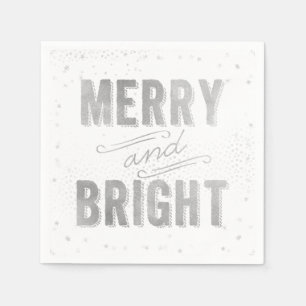 Silver & White Merry and Bright Winter Holiday Napkins